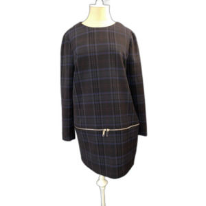 ZARA Woman Ponte Knit Plaid Shift Dress Zipper Detail - NWOT - Size L
